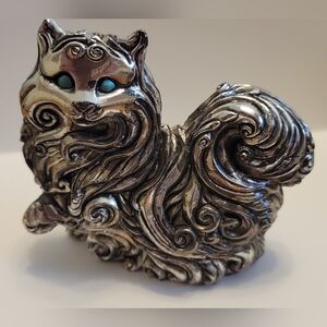 Vtg Franklin Mint Pewter Cat Aet Nouveau